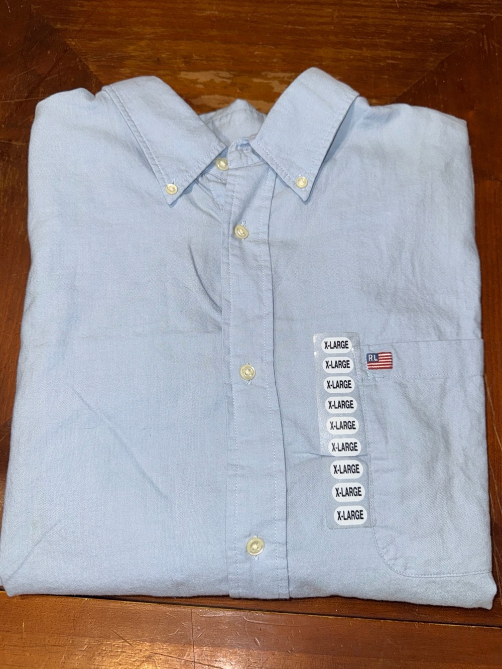 Vintage Ralph Lauren Jeans Chambray Button Shirt Flag Logo Men’s XL New Blue